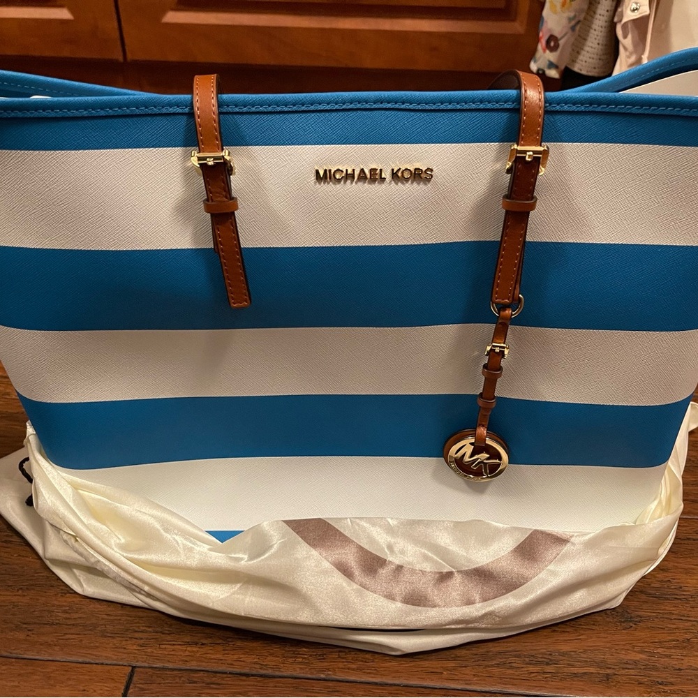 Michael Kors Jet Set leather stripe tote bag
